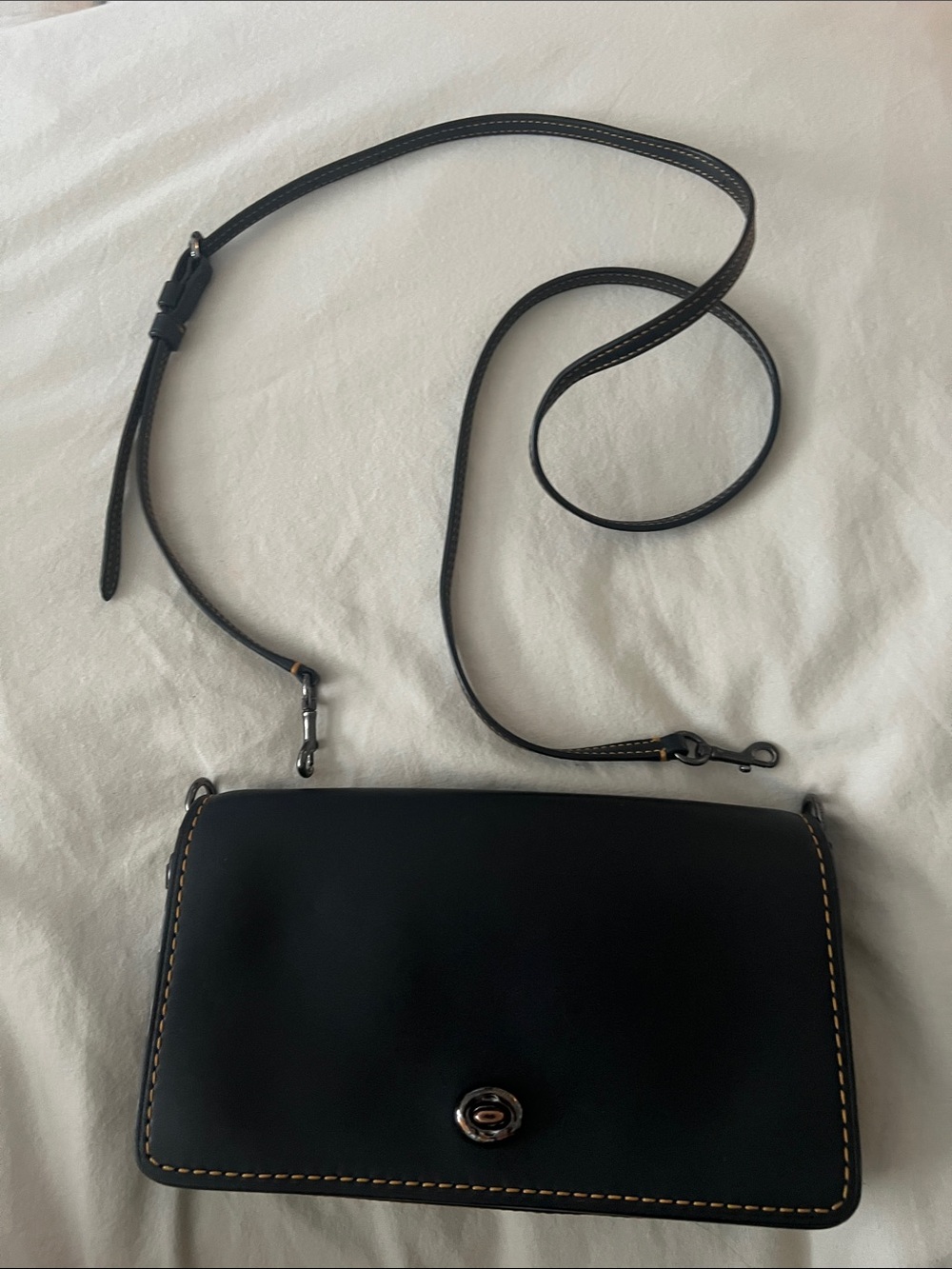 Coach Black Leather Crossbody with Contrast Stitching